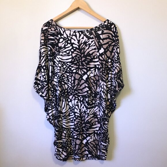 Monarch Butterfly Batik Dolman Sleeve Ruched Waist Viscose Top - Picture 2 of 16